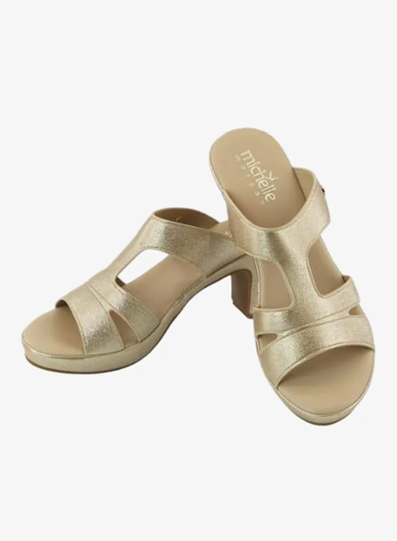 Michelle Morgan Gold 092-3103 Michelle Morgan Ladies Mid Heel Sandals 514ZD099 Gold for Women | Best Price UAE