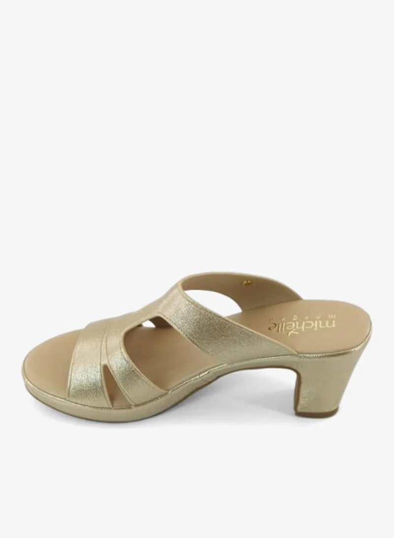 Michelle Morgan Gold 092-3103 Michelle Morgan Ladies Mid Heel Sandals 514ZD099 Gold for Women | Best Price UAE