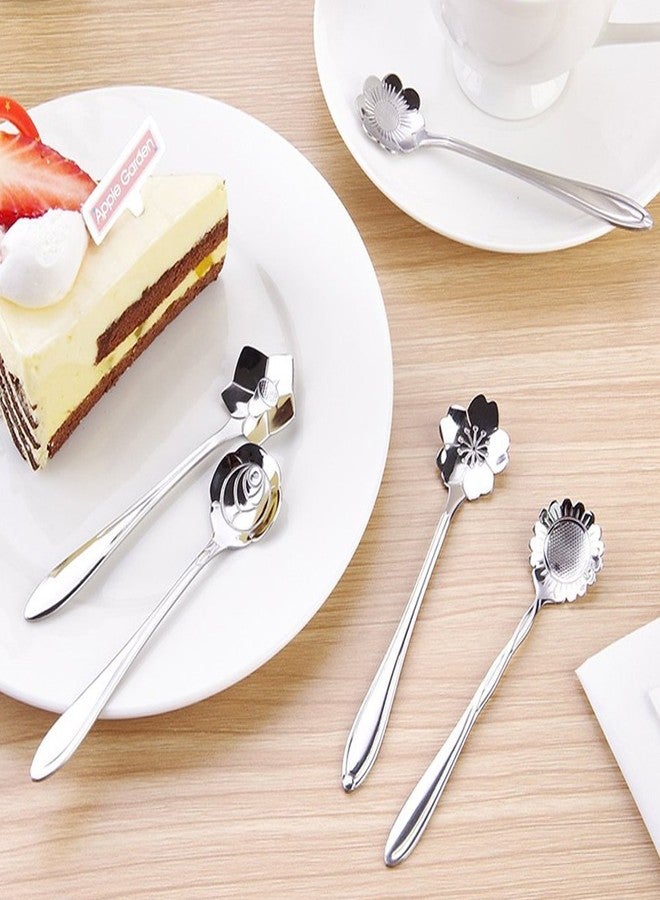 ERCRYSTO Stainless Steel Tableware - Creative Flower Coffee and Tea Spoons, Stirring and Mixing Set of 8 Different Patterns - Image 5