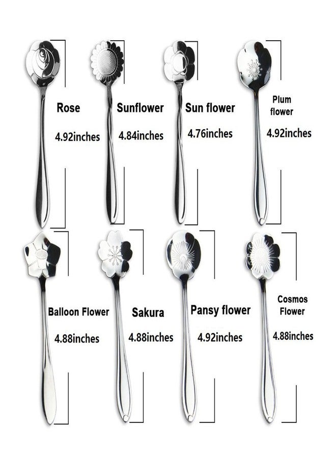 ERCRYSTO Stainless Steel Tableware - Creative Flower Coffee and Tea Spoons, Stirring and Mixing Set of 8 Different Patterns - Image 2