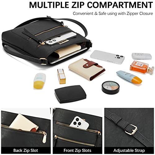 BOSTANTEN Crossbody Bags for Women Trendy Vegan Leather Purse Designer Shoulder Handbags with Adjustable Strap Zipper Pocket Black - Image 4