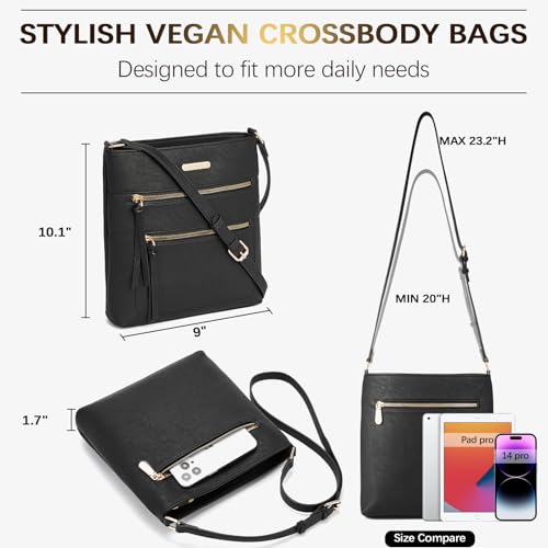 BOSTANTEN Crossbody Bags for Women Trendy Vegan Leather Purse Designer Shoulder Handbags with Adjustable Strap Zipper Pocket Black - Image 3