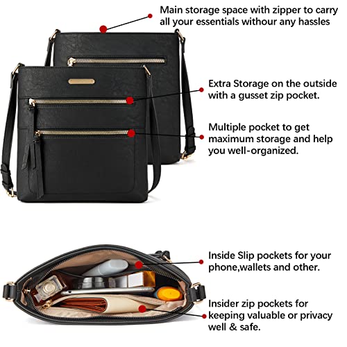 BOSTANTEN Crossbody Bags for Women Trendy Vegan Leather Purse Designer Shoulder Handbags with Adjustable Strap Zipper Pocket Black - Image 5