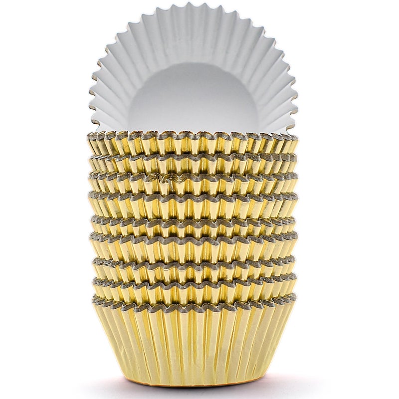 MODENGKONGJIAN 200 Pcs Gold Foil Cupcake Liners Standard Baking Cups Muffin Paper Cases