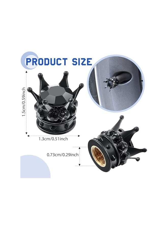 S-TOP Tire Valve Stem Caps, 4 PCS Black Sparkling Acrylic Alloy Caps, Universal Car Tire Valve Stem Caps with Good Sealing, Durable Dustproof Accessories for Auto Vehicles - Image 4