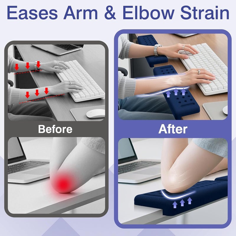 Retuhapy L-Shaped Desk Edge Cushion, 2 PCS Elbow Rest for Desk with Ergonomic Support, Memory Foam Elbow Pad & Arm Rest for Palm, Wrist & Forearm, Non-Slip & Separate Design, Office & Home, Dark Blue - Image 2