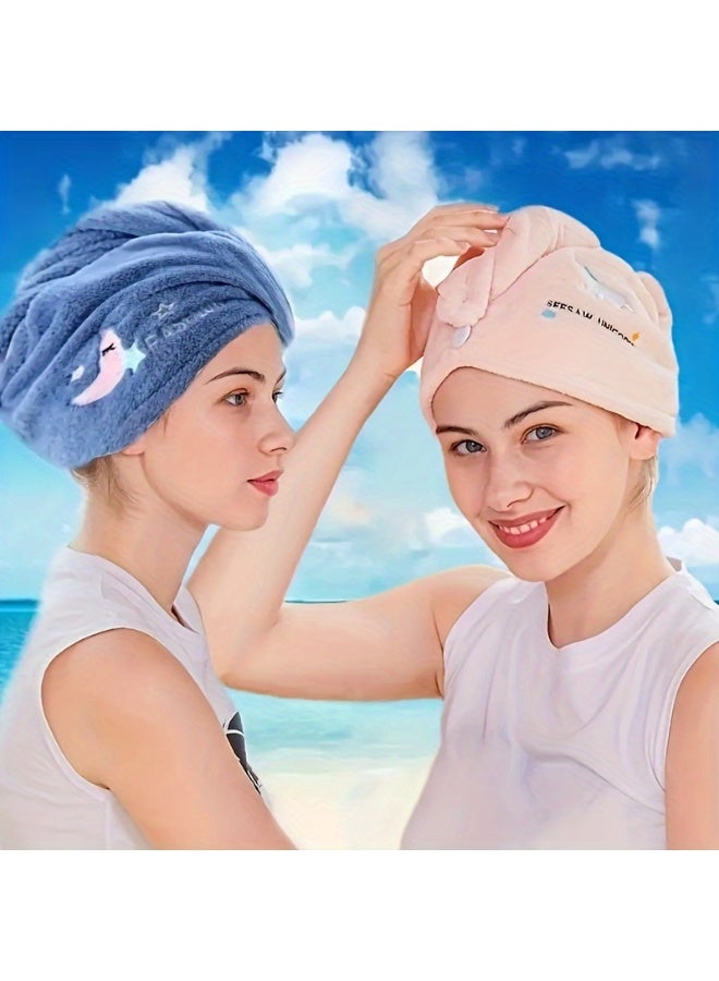 1Pc Magic Microfiber Hair Drying Towel, Quick-Dry Super Absorbent Hair Turban, Soft Shower Cap with Button Closure, Blue Color, Daily Home Essential - Image 3