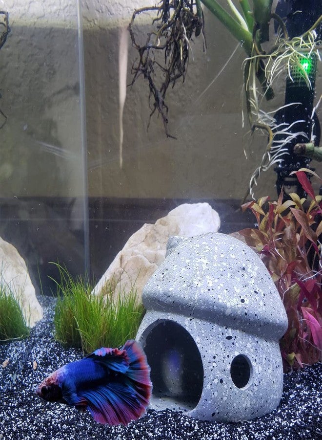 ZYHW ديكور حوض السمك ZYHW، بيت فطر سيراميكي، زينة لحوض السمك، ديكور منظر طبيعي، كهف خزفي للاختباء، موطن للروبيان الصغير للأسماك الذهبية للراحة والتكاثر والاختباء (رمادي) - Image 3