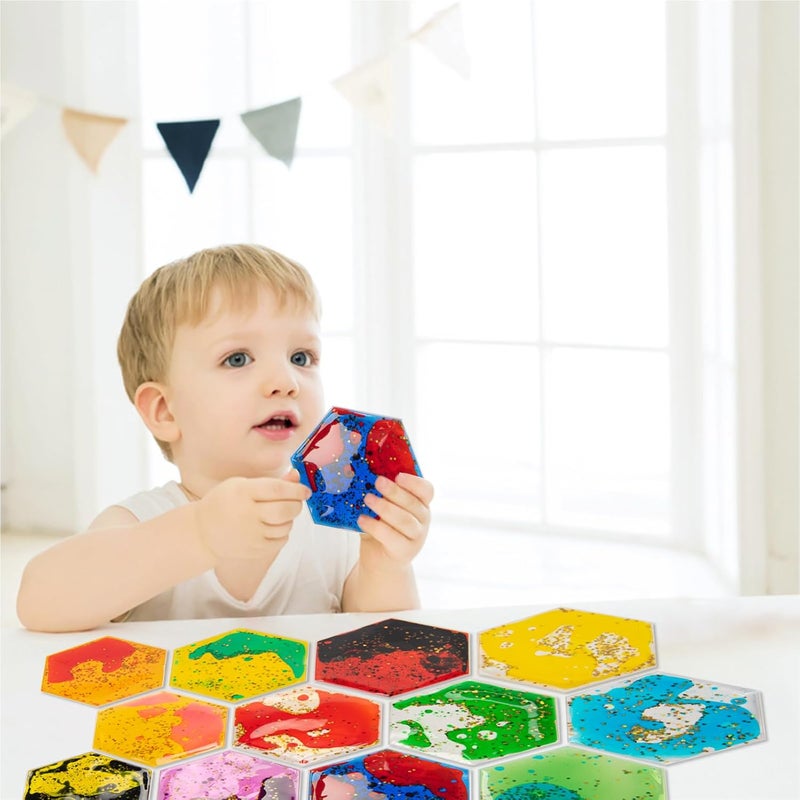 Art3d Hexagon Sensory Fidget Liquid Motion Tiles for Kids, Toddler, Teens - Interactive Soft Gel Liquid Play Mats for Home, Schools, Playrooms, Multi-Pack of 3 Tiles - Image 2