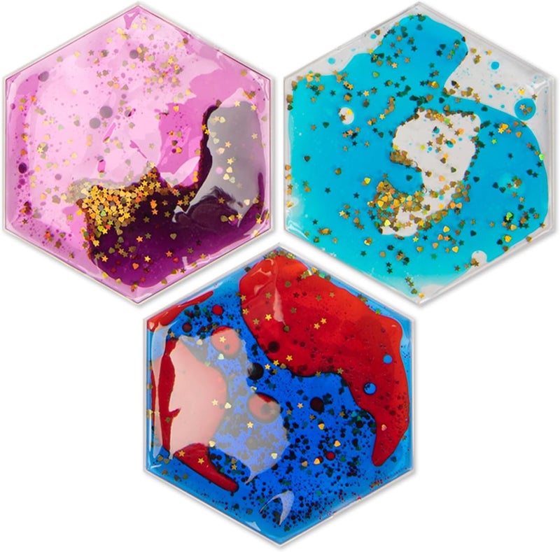 Art3d Hexagon Sensory Fidget Liquid Motion Tiles for Kids, Toddler, Teens - Interactive Soft Gel Liquid Play Mats for Home, Schools, Playrooms, Multi-Pack of 3 Tiles - Image 1