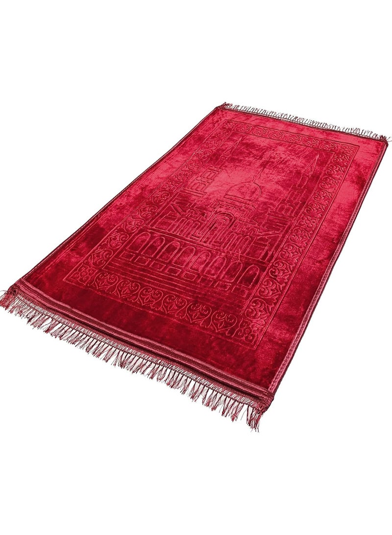 Prayer Mat Anti-Slip Velvet Top Prayer Rug 80 x 120 cm Maroon  - Image 1