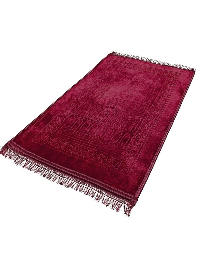 Prayer Mat Anti-Slip Velvet Top Prayer Rug 80 x 120 cm Maroon  - Image 2