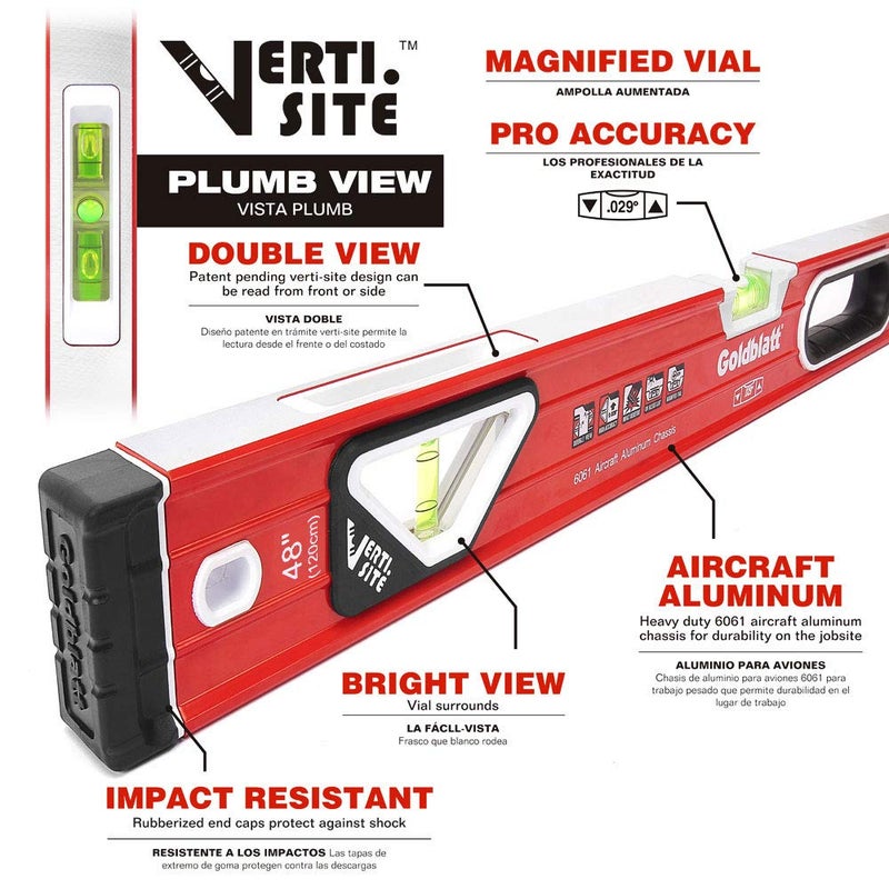 Goldblatt 48in. Double View Vertical Site I-box Spirit Level - Image 2