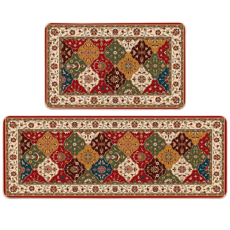 STARFLYER Kitchen Floor Mat Anti Skid Backing Quick Dry Bathroom Carpet Floor Rugs Doormat Dirt Barrier Floor Door Cushion Mat Washable Carpet Kitchen Mat Creative Cooking 2pcs Set RED - Image 1
