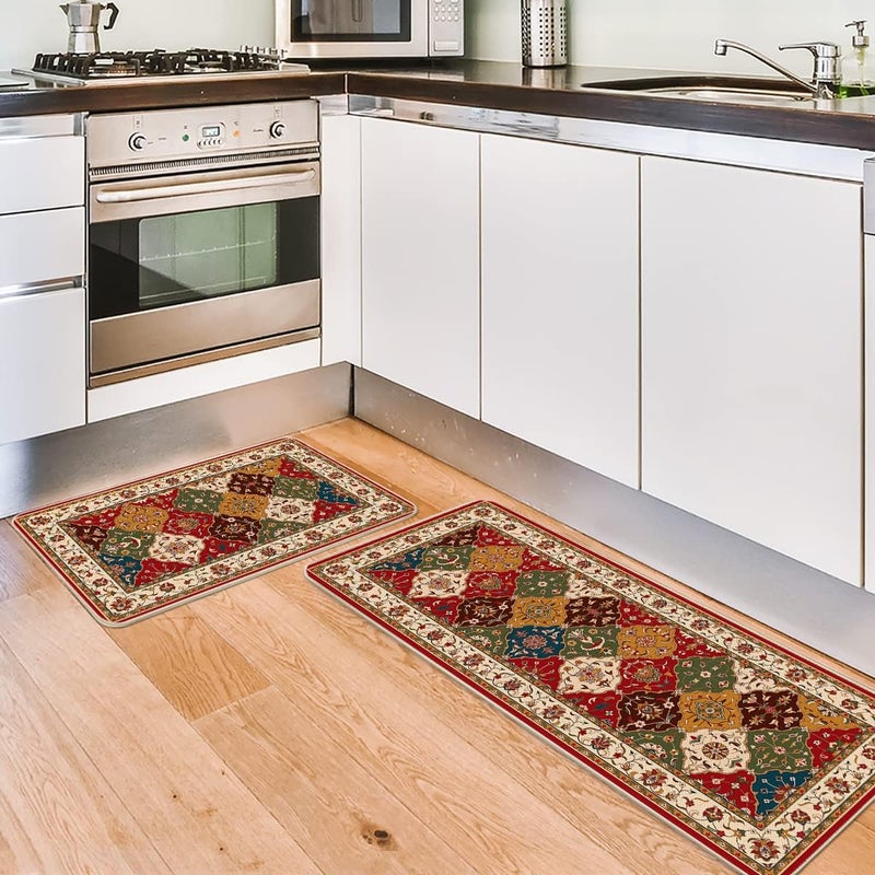 STARFLYER Kitchen Floor Mat Anti Skid Backing Quick Dry Bathroom Carpet Floor Rugs Doormat Dirt Barrier Floor Door Cushion Mat Washable Carpet Kitchen Mat Creative Cooking 2pcs Set RED - Image 2