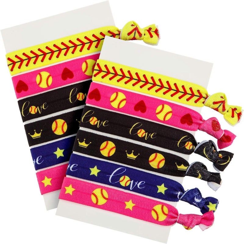 Norme Softball Hair Ties 12 Pieces Hair Accessories for Girls No Crease Hair Elastics Set for Player and Teams Multi Color