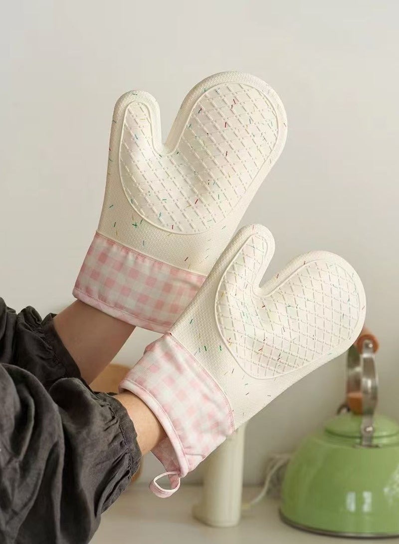 Silicone Oven Mitts, Heat Resistant 2PCS Oven Mitts with Soft Cotton Lining, Waterproof Non-Slip Grip Oven Glove, Kitchen Potholder Mits for BBQ, Baking, Cooking  - Image 2