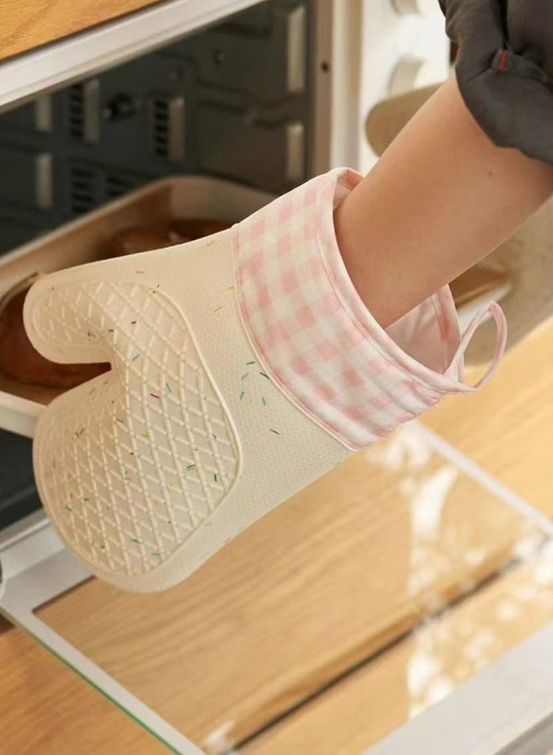 Silicone Oven Mitts, Heat Resistant 2PCS Oven Mitts with Soft Cotton Lining, Waterproof Non-Slip Grip Oven Glove, Kitchen Potholder Mits for BBQ, Baking, Cooking  - Image 4