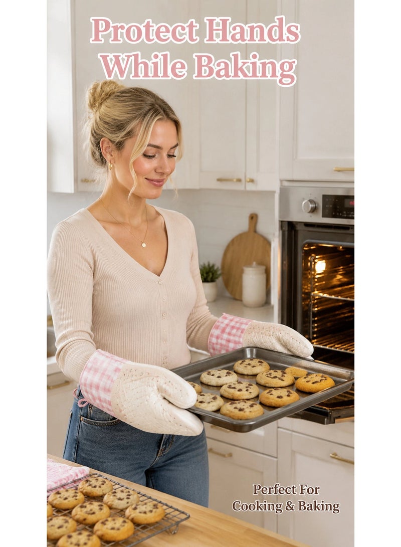 DAILYLIFE Silicone Oven Mitts, Heat Resistant 2PCS Oven Mitts with Soft Cotton Lining, Waterproof Non-Slip Grip Oven Glove, Kitchen Potholder Mits for BBQ, Baking, Cooking - Image 2