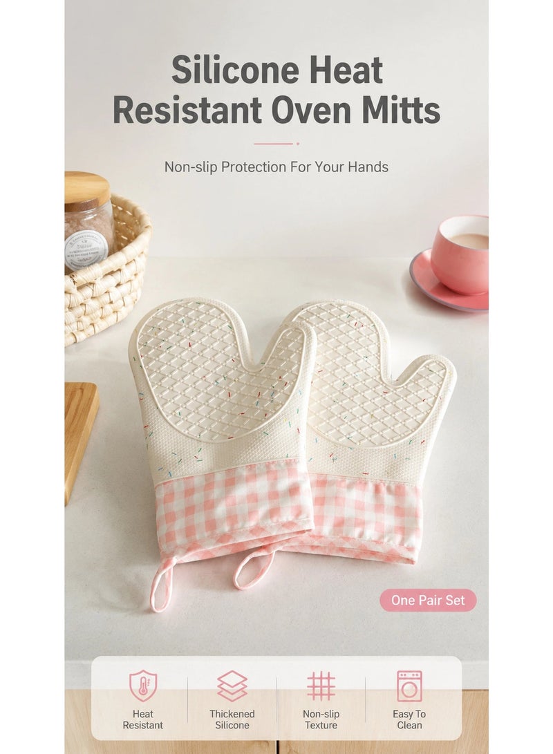 DAILYLIFE Silicone Oven Mitts, Heat Resistant 2PCS Oven Mitts with Soft Cotton Lining, Waterproof Non-Slip Grip Oven Glove, Kitchen Potholder Mits for BBQ, Baking, Cooking - Image 4