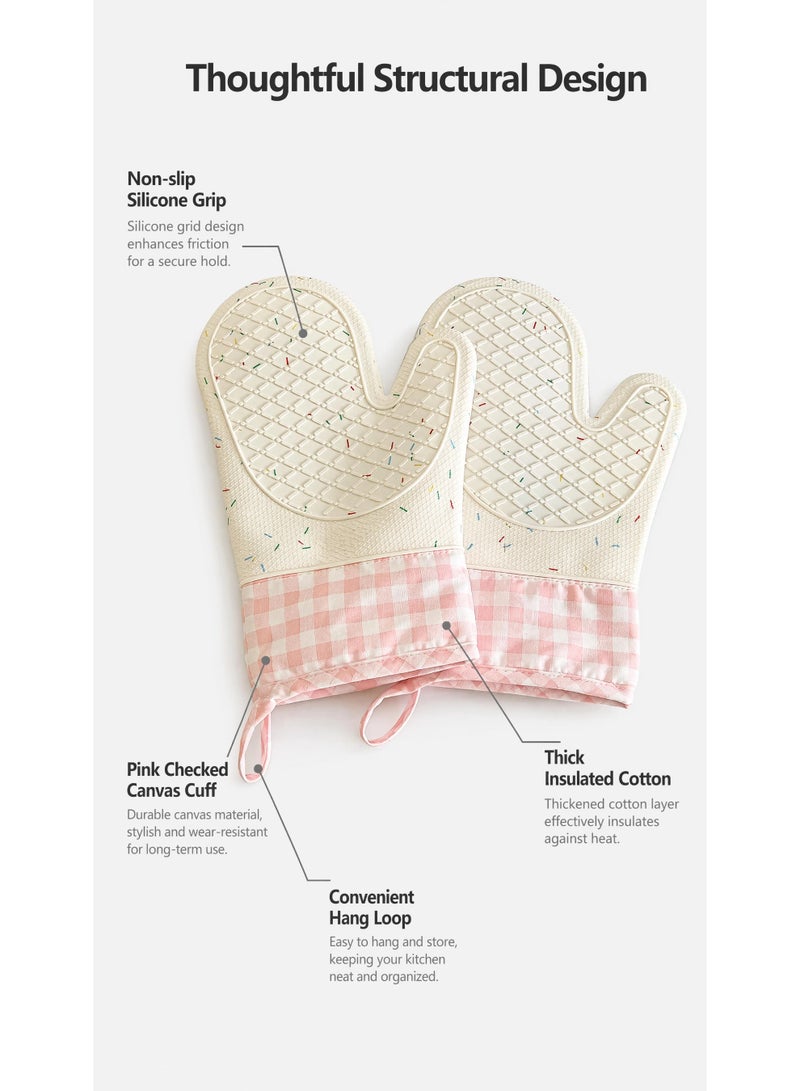 DAILYLIFE Silicone Oven Mitts, Heat Resistant 2PCS Oven Mitts with Soft Cotton Lining, Waterproof Non-Slip Grip Oven Glove, Kitchen Potholder Mits for BBQ, Baking, Cooking - Image 1