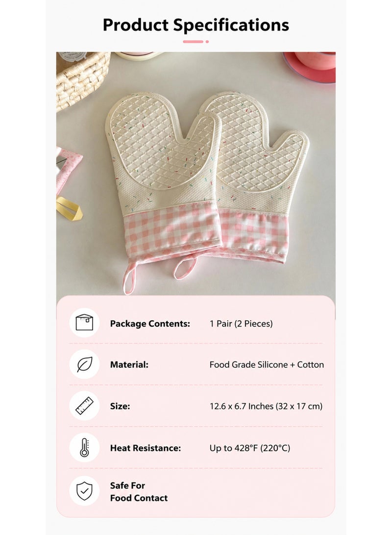 DAILYLIFE Silicone Oven Mitts, Heat Resistant 2PCS Oven Mitts with Soft Cotton Lining, Waterproof Non-Slip Grip Oven Glove, Kitchen Potholder Mits for BBQ, Baking, Cooking - Image 3
