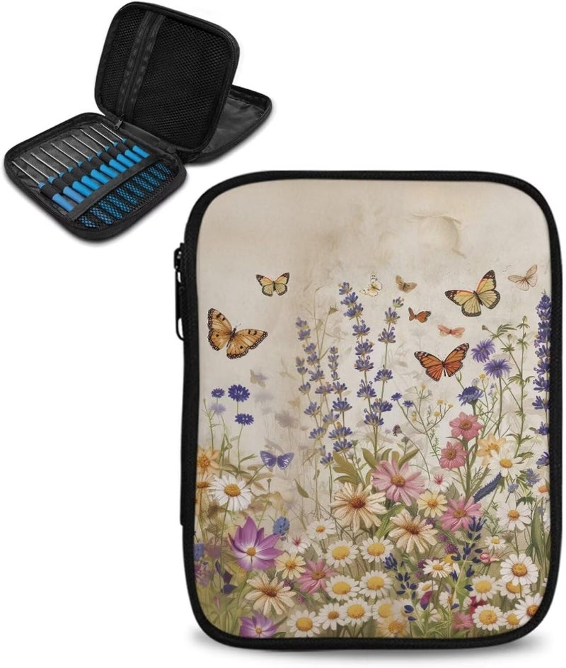 Vanideaoty Butterfly Crochet Hook Case Portable Floral Knitting Needle Case without Hooks and Accessories Empty for Airports and Parks - Image 1