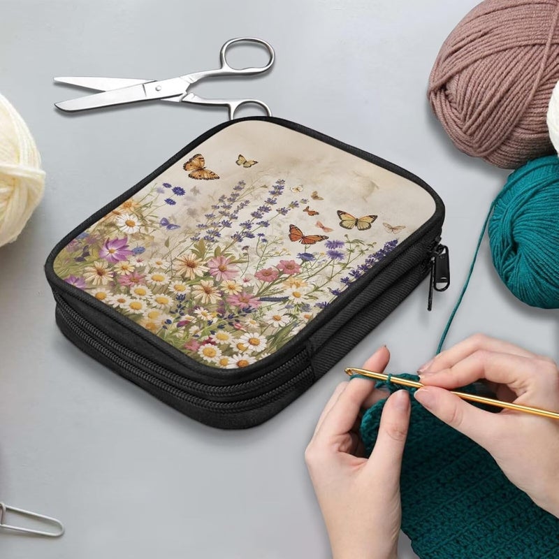 Vanideaoty Butterfly Crochet Hook Case Portable Floral Knitting Needle Case without Hooks and Accessories Empty for Airports and Parks - Image 3