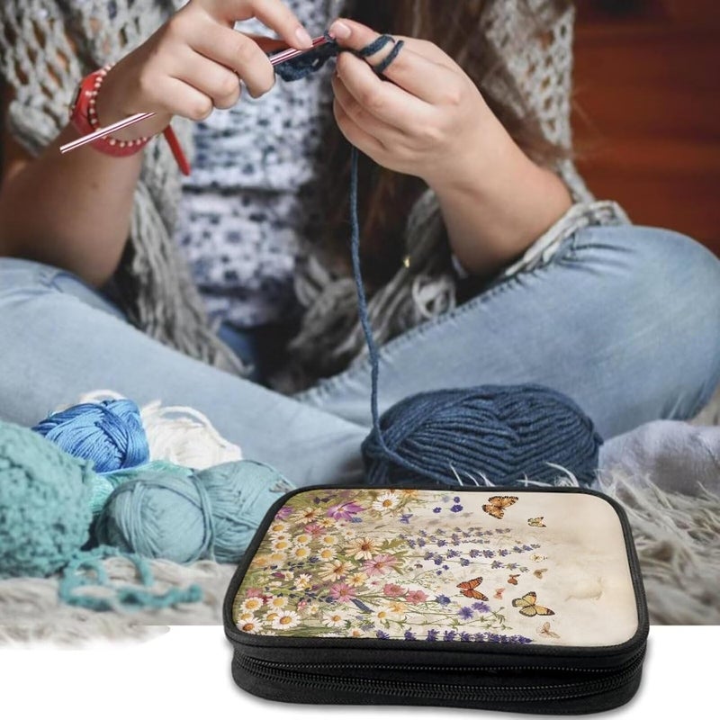 Vanideaoty Butterfly Crochet Hook Case Portable Floral Knitting Needle Case without Hooks and Accessories Empty for Airports and Parks - Image 2