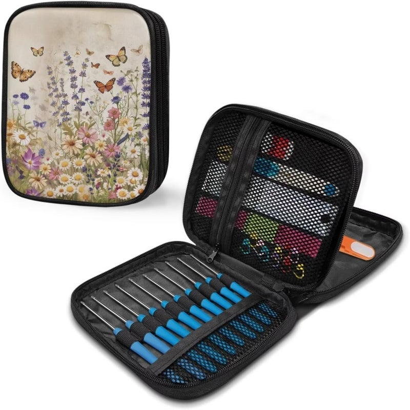 Vanideaoty Butterfly Crochet Hook Case Portable Floral Knitting Needle Case without Hooks and Accessories Empty for Airports and Parks - Image 5