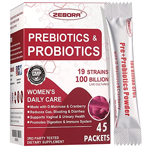 ZEBORA Probiotics-for-Women 100-Billion-CFUs with Prebiotics, D-Mannose & Cranberry for Digestive, Immune, Feminine UT Health Support, Ultimate Probiotic Women's Care, Soy & Gluten Free, 45 Packets - Image 1