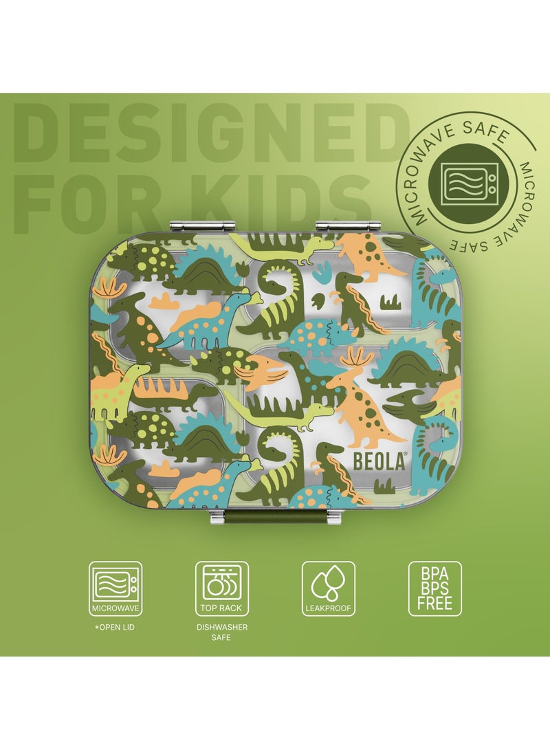 BEOLA BEOLA Stainless Steel Lunch Box for Kids School, 4 Compartment Bento Box for Kids, BPA Free Tiffin with Lid, Leakproof Meal Container, Perfect as Snack Box, Lunchbox for Boys (Dino Dreams) - Image 2