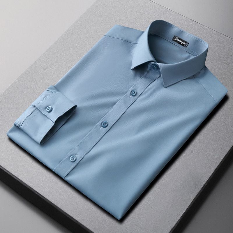 Men's Long-sleeved Summer White Shirt Business Professional Work Dress Short-sleeved Shirt dark gray Black Spring and Autumn Shirt - Image 1