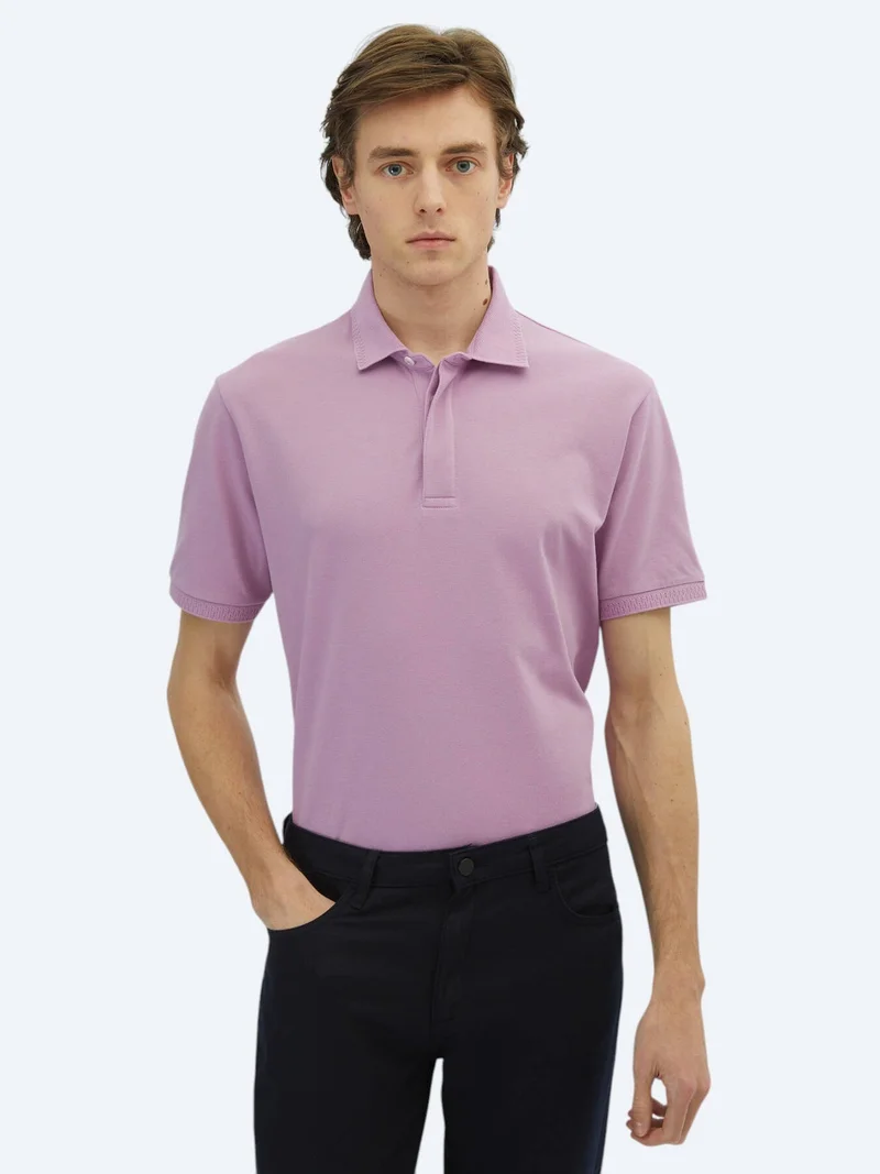 Kip Lilac Plain Polo Neck 100% Cotton T-Shirt