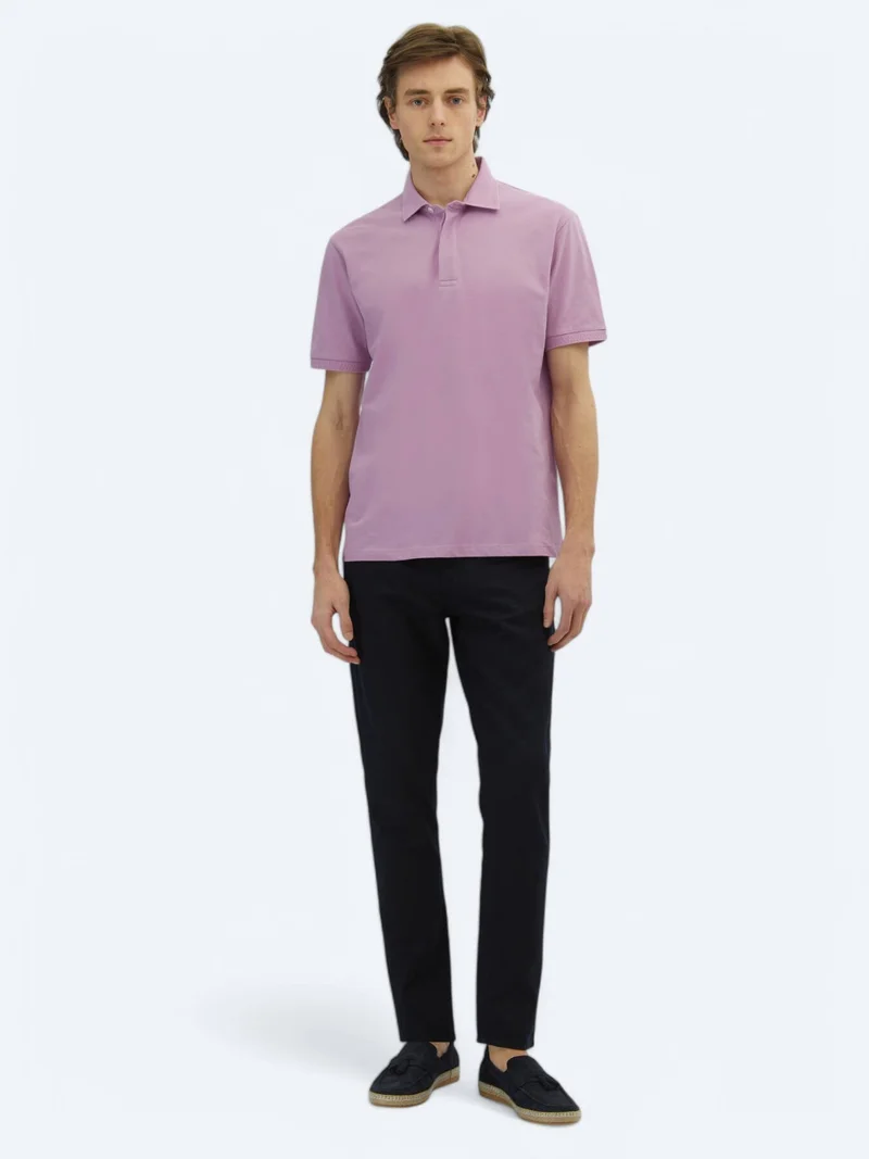 Kip Lilac Plain Polo Neck 100% Cotton T-Shirt