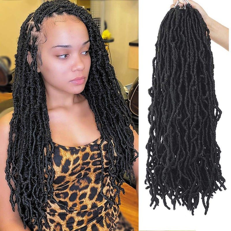 Youngther 22 inch New Faux Locs Crochet Hair 6 Packs Most Natural New Soft Locs Crochet Hair Curly Wavy Synthetic Hair Hair Extensions 22inch1B