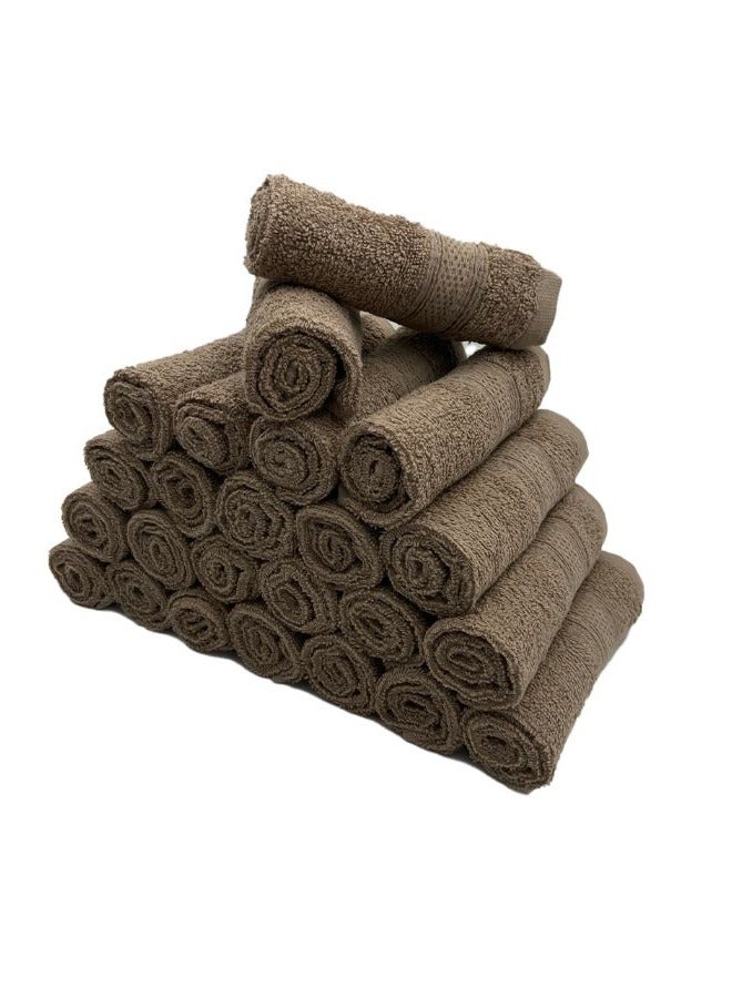 BYFT Daffodil (Dark Beige) Premium Face Towel (30x30 Cm-Set of 24) 100% Cotton, Highly Absorbent and Quick dry, Hotel and Spa Quality Bath linen with Stripe Diamond Dobby-500 Gsm  - Image 4