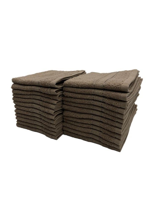 BYFT Daffodil (Dark Beige) Premium Face Towel (30x30 Cm-Set of 24) 100% Cotton, Highly Absorbent and Quick dry, Hotel and Spa Quality Bath linen with Stripe Diamond Dobby-500 Gsm  - Image 3