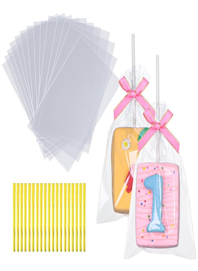 ROSPAKTEK 100 Pcs 4x6 Inch Clear Rice Krispie Treat Bags - Rice Kit Cakesicle Bags for Marshmallow, Macaron Pop, Candy, Apple Cookies, Cake Ore Pop Packaging (Individually Wrapped) - Image 1