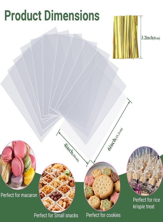ROSPAKTEK 100 Pcs 4x6 Inch Clear Rice Krispie Treat Bags - Rice Kit Cakesicle Bags for Marshmallow, Macaron Pop, Candy, Apple Cookies, Cake Ore Pop Packaging (Individually Wrapped) - Image 3