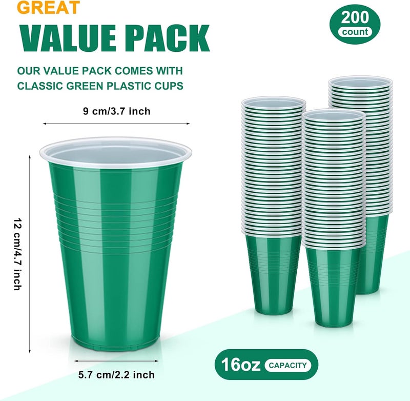 Zopeal 200 Pack 16 oz Plastic Cups Bulk Disposable Green Heavy Duty Drink Beverage Cup for Birthday Wedding party Picnics Camping Indoor Outdoor SuppliesGreen - Image 2