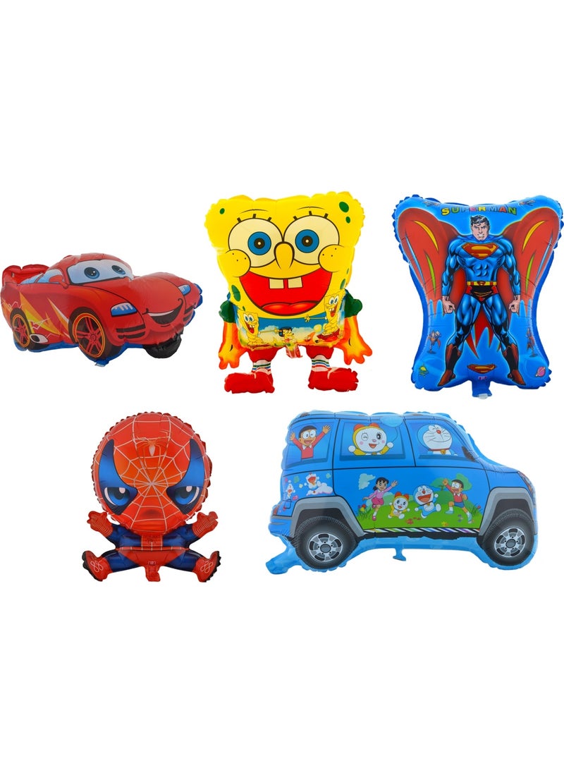 Hit Dükkan Hit Shop Big Size 5 Pieces Colorful Party, Birthday Decorations Foil Balloon (Helium) For Men Set1 