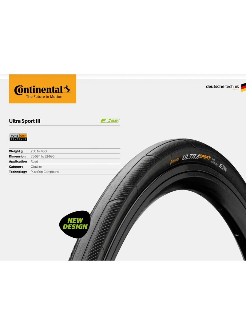 Continental Ultra Sport III tire - clincher, folding, PureGrip, Performance, E25, black or black/brown, 650, 700x 23, 25, 28 - Image 2