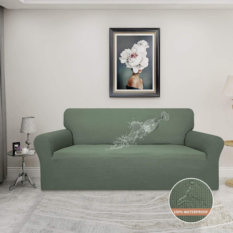 Easy-Going 100% Waterproof Couch Cover, Dual Waterproof Sofa Cover, Stretch Jacquard Sofa Slipcover, Leakproof Furniture Protector for Kids, Pets, Dog and Cat (Sofa, Grayish Green) - Image 2