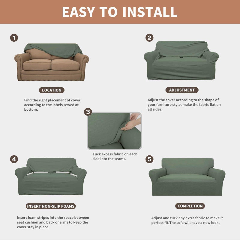 Easy-Going 100% Waterproof Couch Cover, Dual Waterproof Sofa Cover, Stretch Jacquard Sofa Slipcover, Leakproof Furniture Protector for Kids, Pets, Dog and Cat (Sofa, Grayish Green) - Image 5