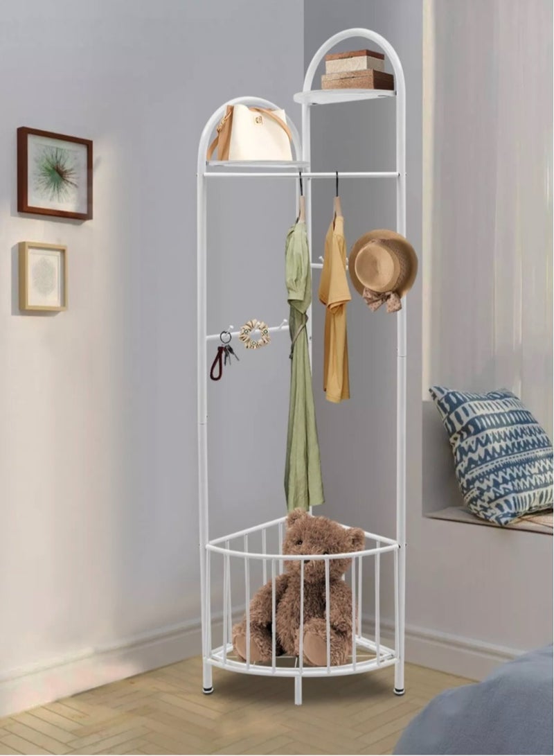 شي ون علاقة ملابس ركنية متعددة الاستخدامات مع رفوف تخزين - لون أبيض - Image 3