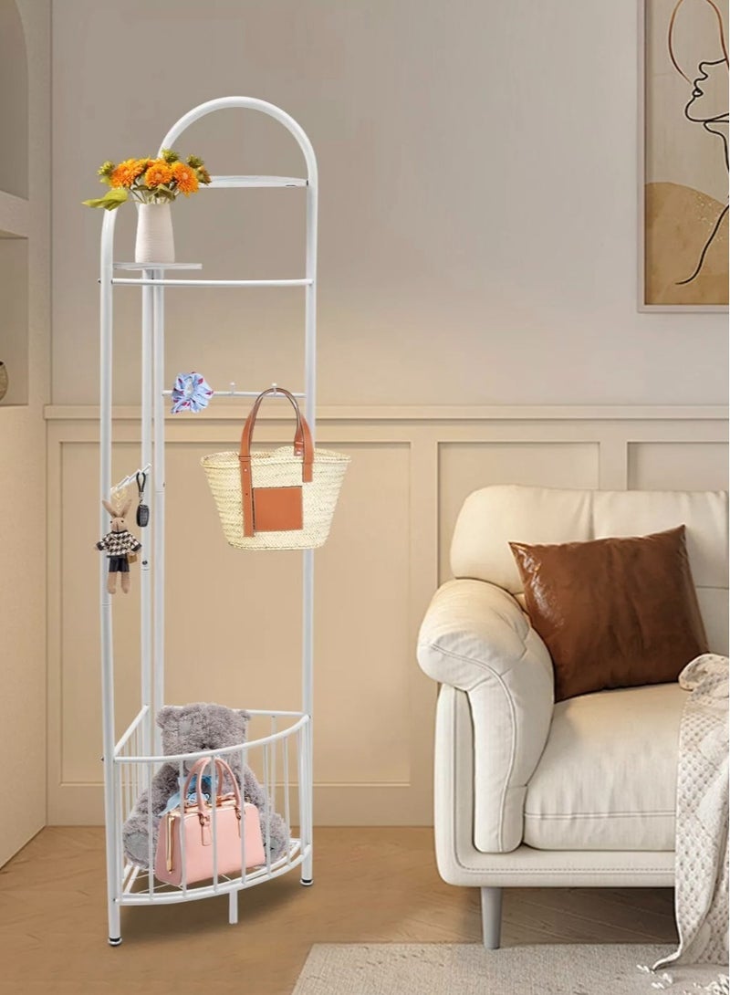 شي ون علاقة ملابس ركنية متعددة الاستخدامات مع رفوف تخزين - لون أبيض - Image 2