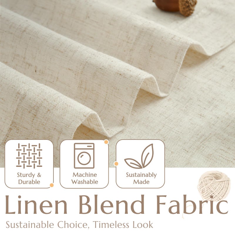jinchan Linen Tier Curtains with Attached Valance for Kitchen Windows 24 Inch Length Farmhouse Cafe Curtains for Small Windows Light Filtering Rustic Short Drapes for Bathroom Laundry 2 Panels Beige - Image 3