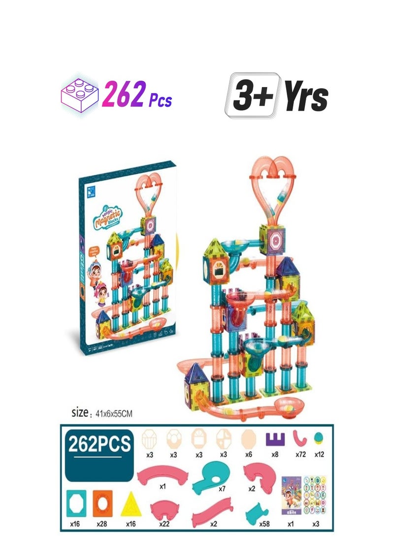 262 Pcs Marble Run Magnetic Tiles Race Track Building Blocks Building &Learning Educational Construction Toy Play Set for Kids Gift Boys Girls Ages 3 4 5 6 7 8+ Years Old Toys - Image 1