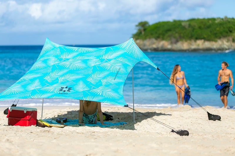 Neso Portable Beach Tent Sun Shelter with Sand Anchor Lightweight Beach Shade Canopy Easy Setup for Family Outings Patented Reinforced Corners UPF 50 Sun Protection 7 x 7ft Aqua Fronds - Image 2